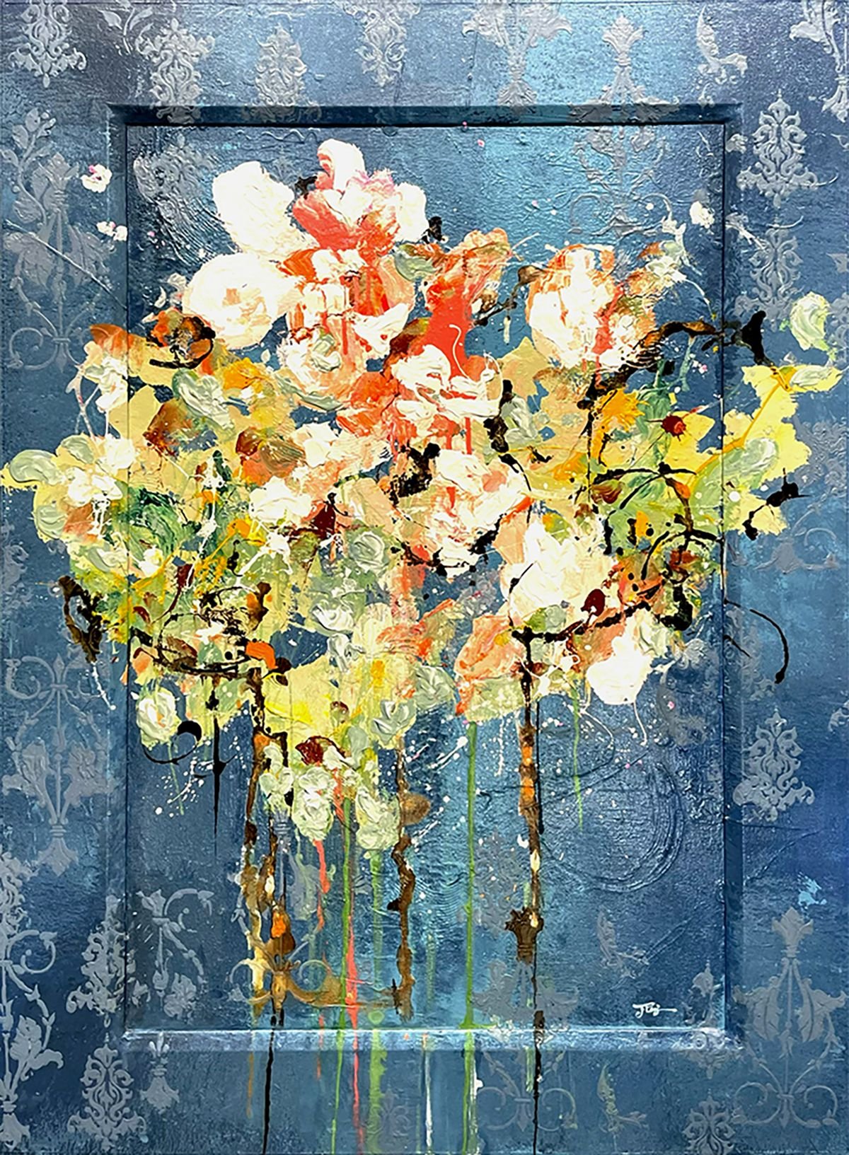 Blue Blossom, floral painting on deep blue by Joanna Purvis