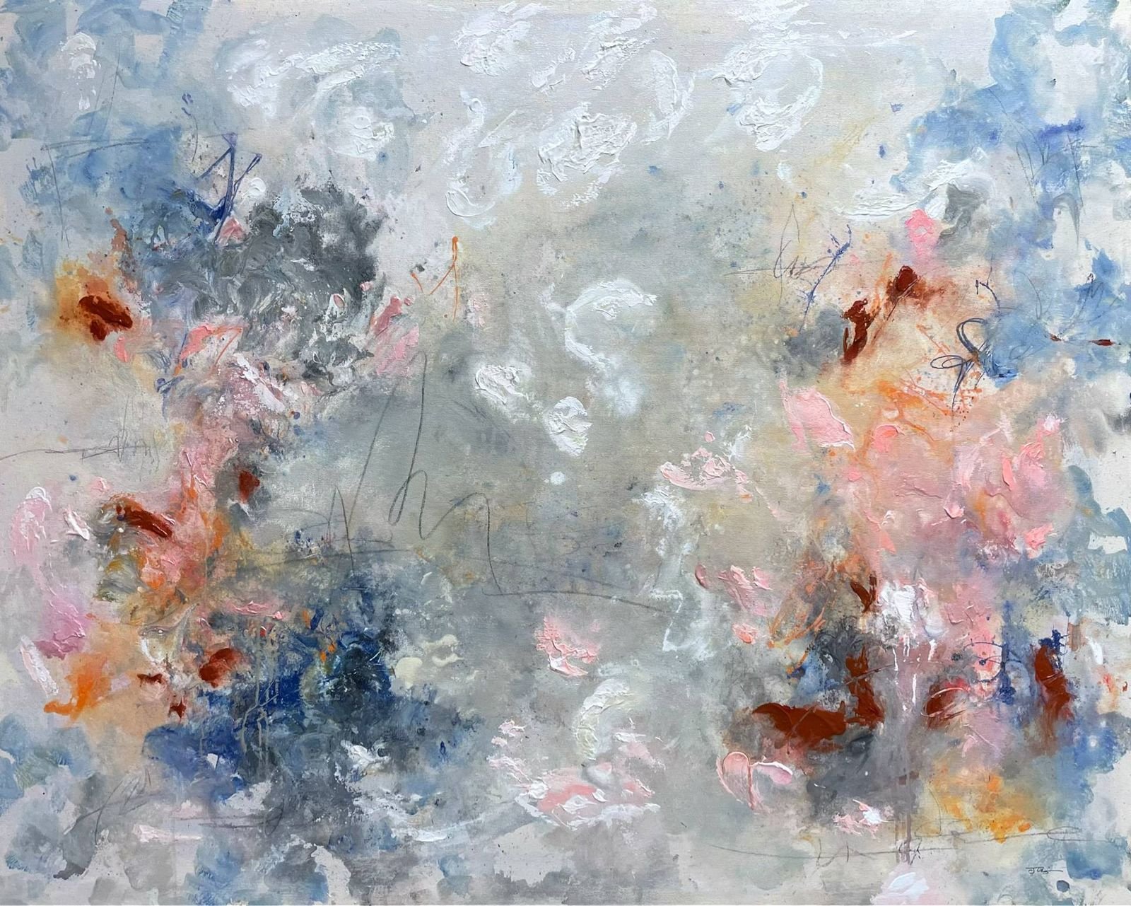 Untitled (pink & blue & Gold), Acrylic painting by Joanna Purvis