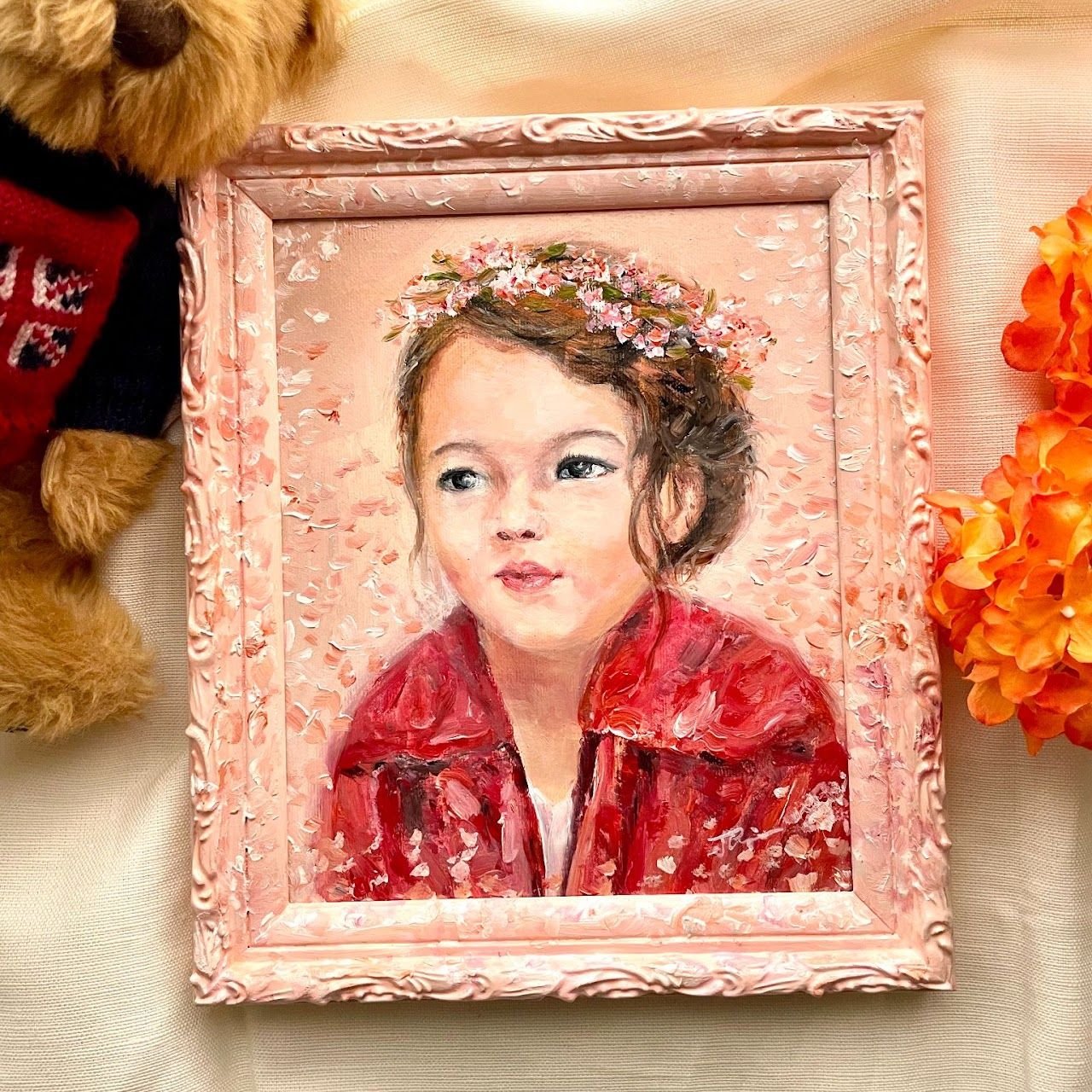 Portrait of a young girl in a pink frame by Joanna Purvis
