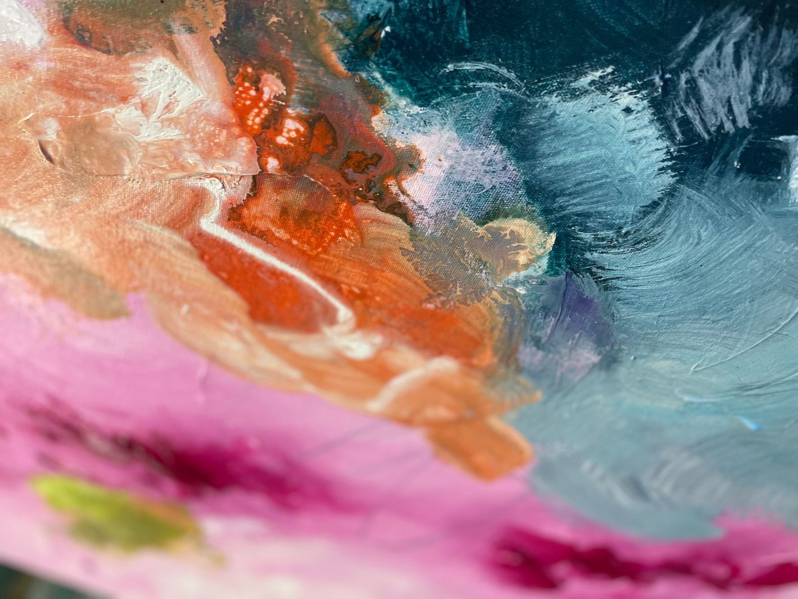 Close detail of a vividly colored painting by Houston artist Joanna Purvis