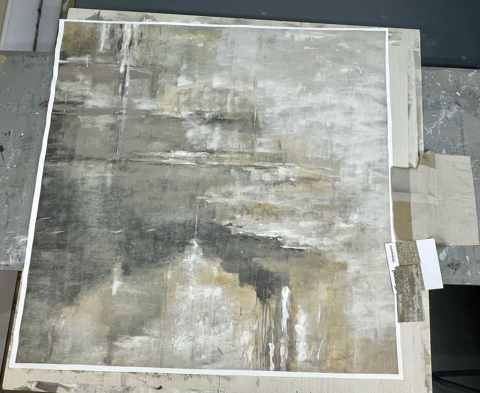 Large textured canvas in progress in the PEPS Arts studio