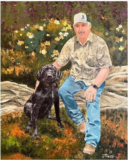 Commissioned portrait of a man and his dog by Joanna Purvis
